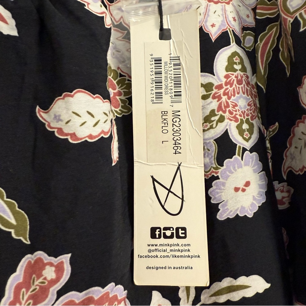 NWT! MINKPINK Women’s LARGE Willow Midi Dress in Black Floral Puff Sleeve - Picture 7 of 10
